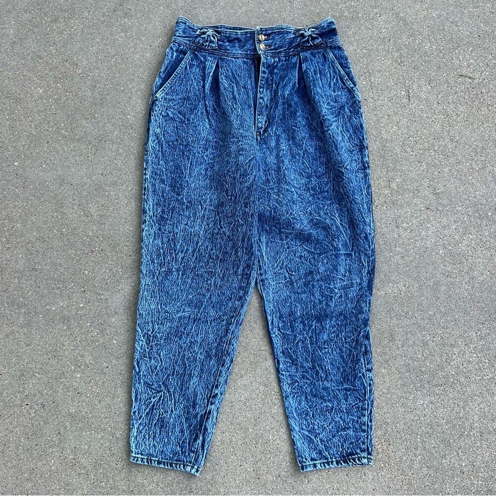Vintage 80s Palmettos high rise acid Wash bow detail pleated baggies jeans